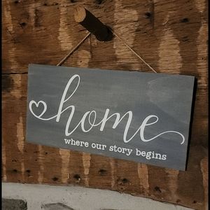 Home where our story begins wood sign